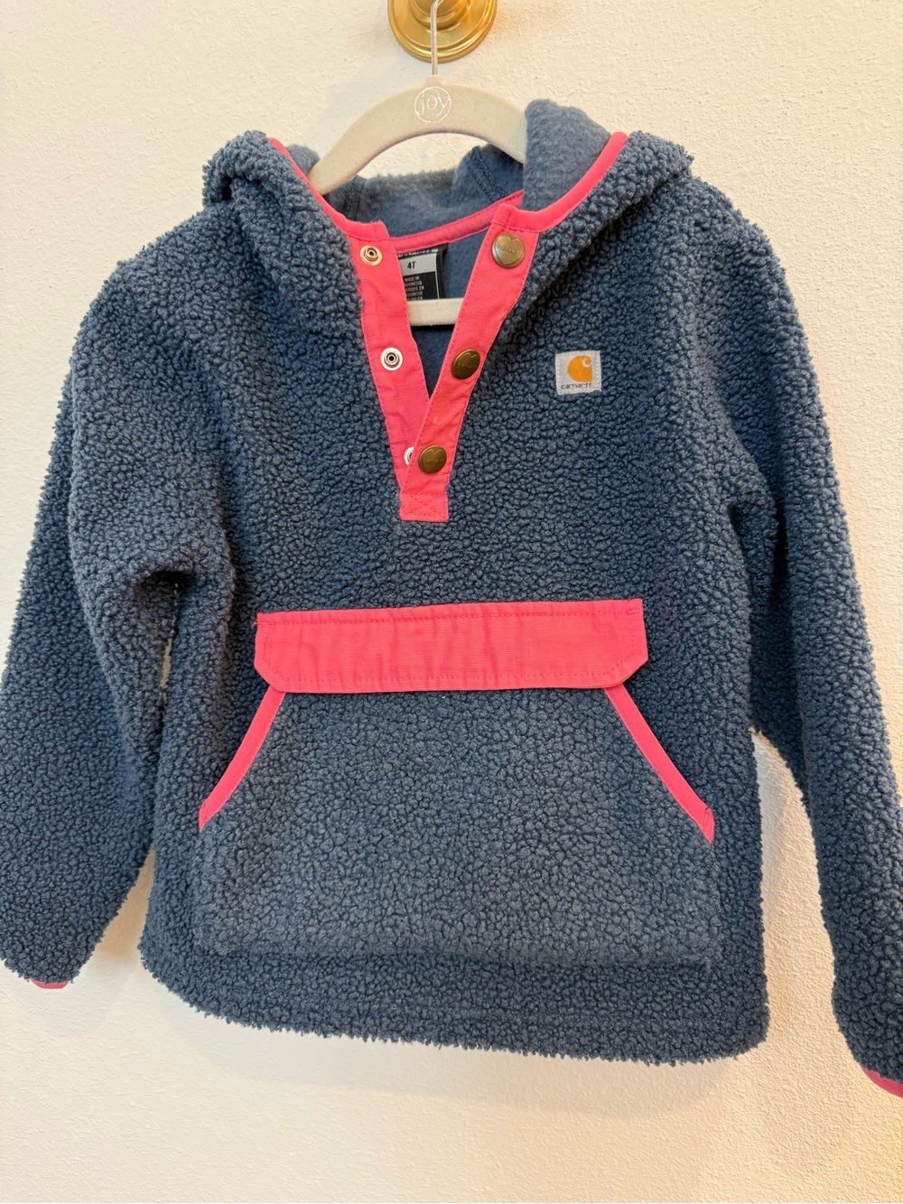 Carhartt Kids Navy Sherpa Hoodie with Pink Trim 4t